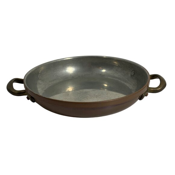 VTG Douro B&M 5.75" Copper Round Pan Tin Interior Brass Handles Made In Portugal - Picture 4 of 8